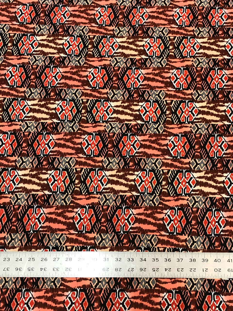 Checked With Gold Coins Print Polyester Spandex Fabric - Checked Gold Coins Print, 58"-60" Width