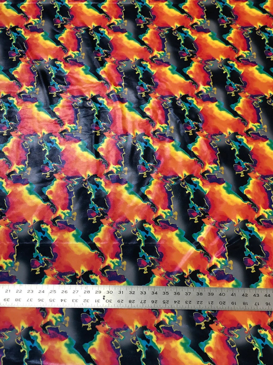 Colorful Abstract Print Polyester Spandex Fabric - Finger Foil Abstract Print, Red/Green, Purple/Green, Yellow/Pink, 58"-60" Width