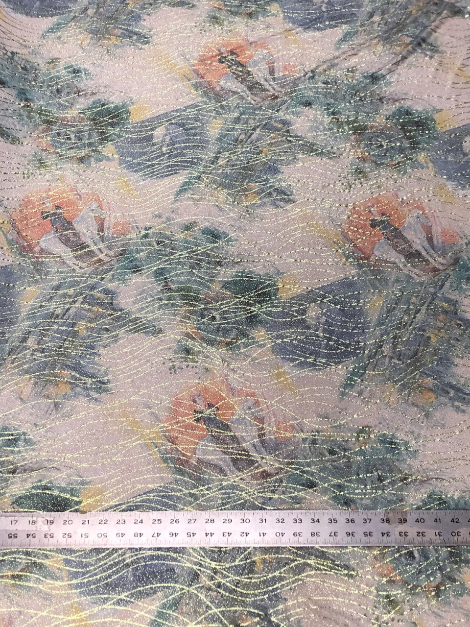 Vintage Abstract Design Gold Glitters Polyester Spandex Fabric - Abstract Pattern, Gold, 58"-60" Width