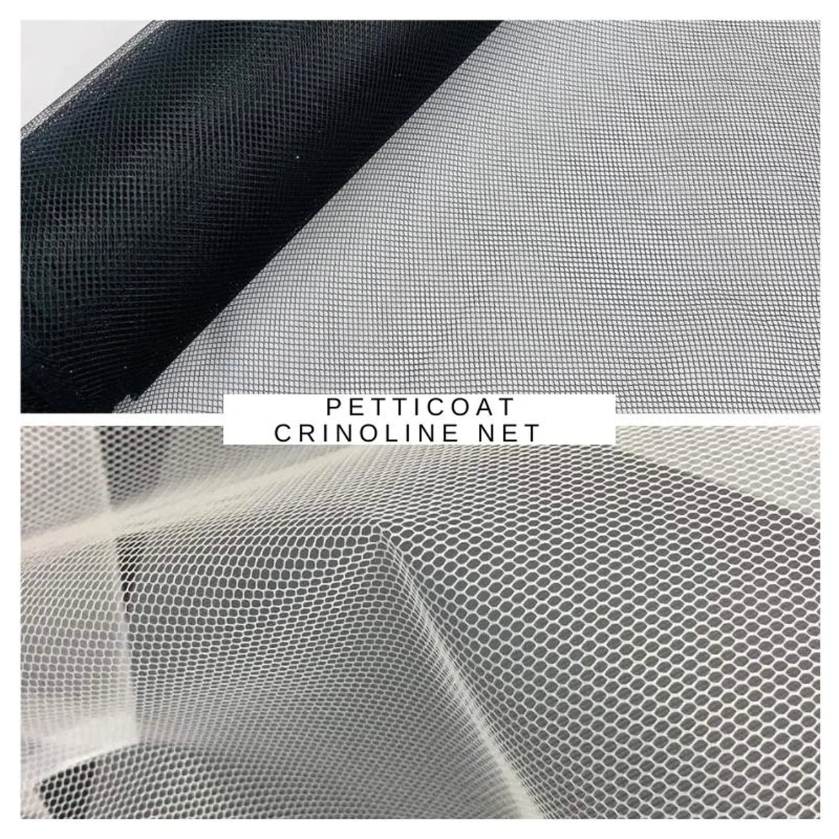 Petticoat Crinoline Net Fabric - Stiff Mesh, 56" Width, Black/White