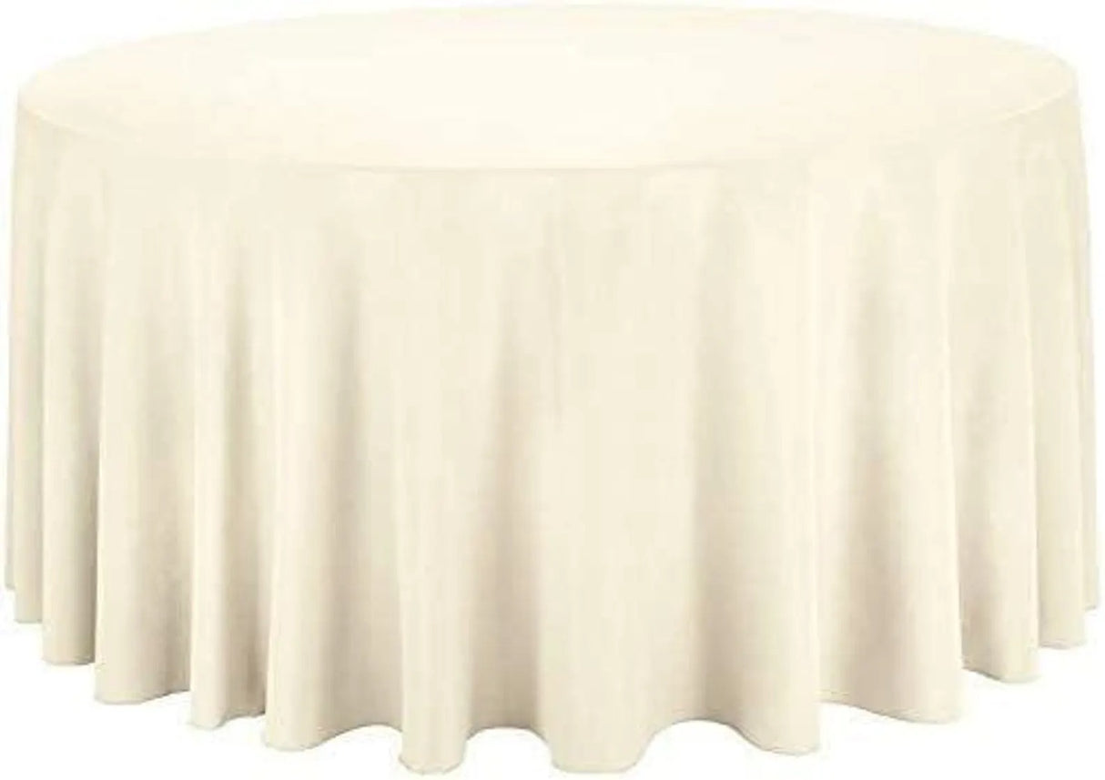 Polyester Round Tablecloth Polyester Fabric - 120" Round, Wrinkle-Resistant, Reusable, Black, Ivory, Navy, Red, Royal, White