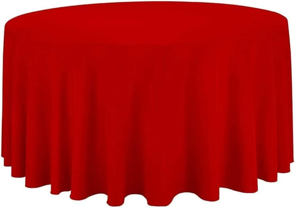 Polyester Round Tablecloth Polyester Fabric - 120" Round, Wrinkle-Resistant, Reusable, Black, Ivory, Navy, Red, Royal, White