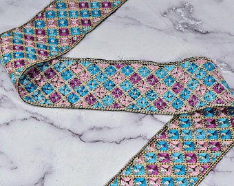 Embroidered Trim Multi-Color Beaded Sequined 2.25"