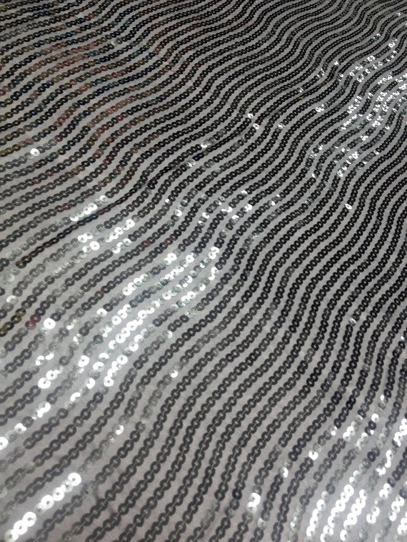 1 Yard Dark Silver Taffeta Fabric with Hypnotic Sequins 50/52 Inch Width
