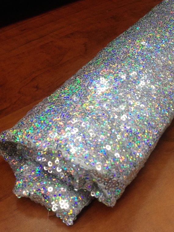 1 Yard Silver Multicolor Glitz Sequin Fabric Sparkly Spangle Mesh for Decor Costumes Crafts 55 Inch Width