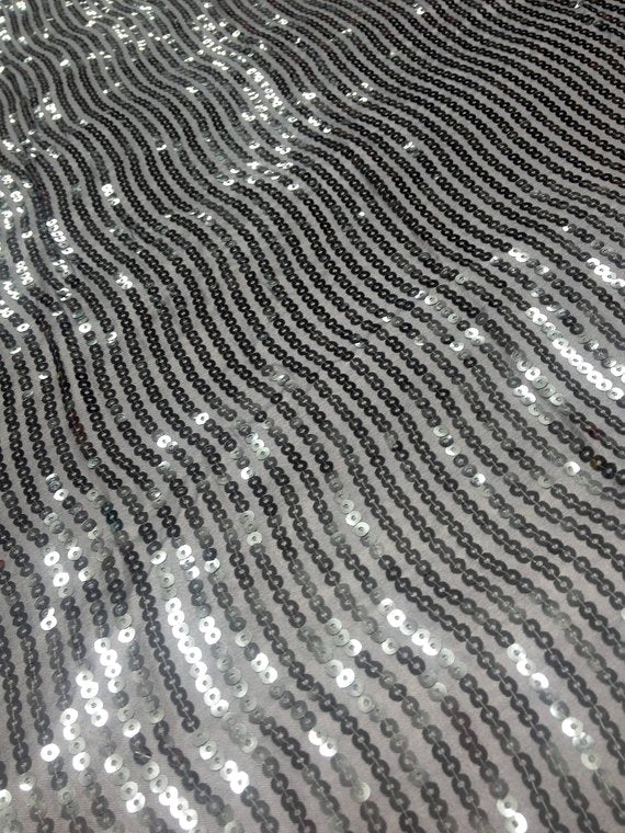1 Yard Dark Silver Taffeta Fabric with Hypnotic Sequins 50/52 Inch Width