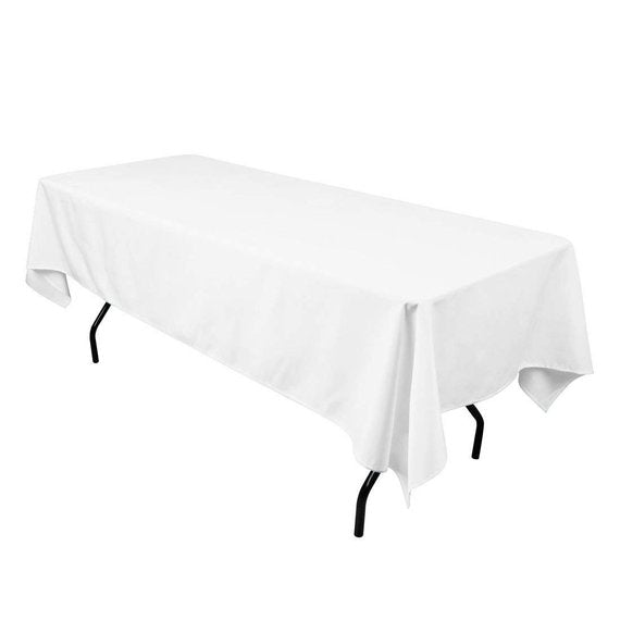1 Yard White Rectangle Tablecloth Washable Polyester for 6 Foot Table 60 Inch Width