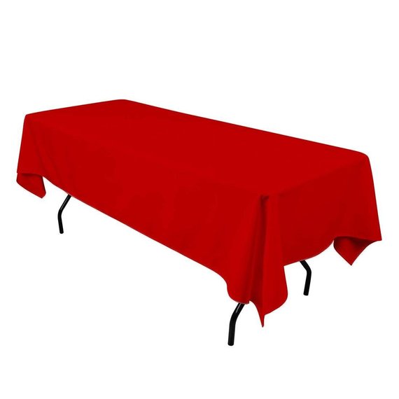 1 Yard Red Rectangle Tablecloth Washable Polyester for 6 Foot Table 60 Inch Width