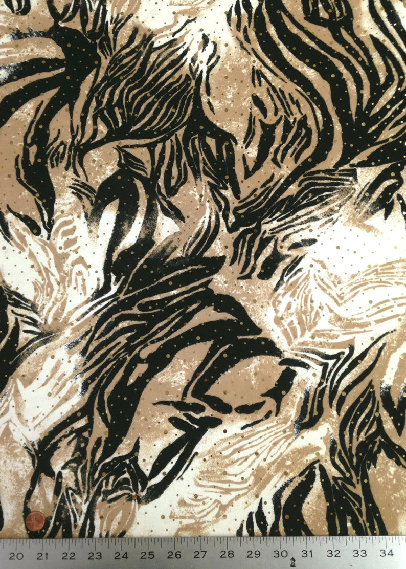 Animal Print W/ Shiny Gold Faux Sequins Ponte De Roma Polyester Spandex Fabric - Animal Print, Shiny Gold, 58"-60" Width