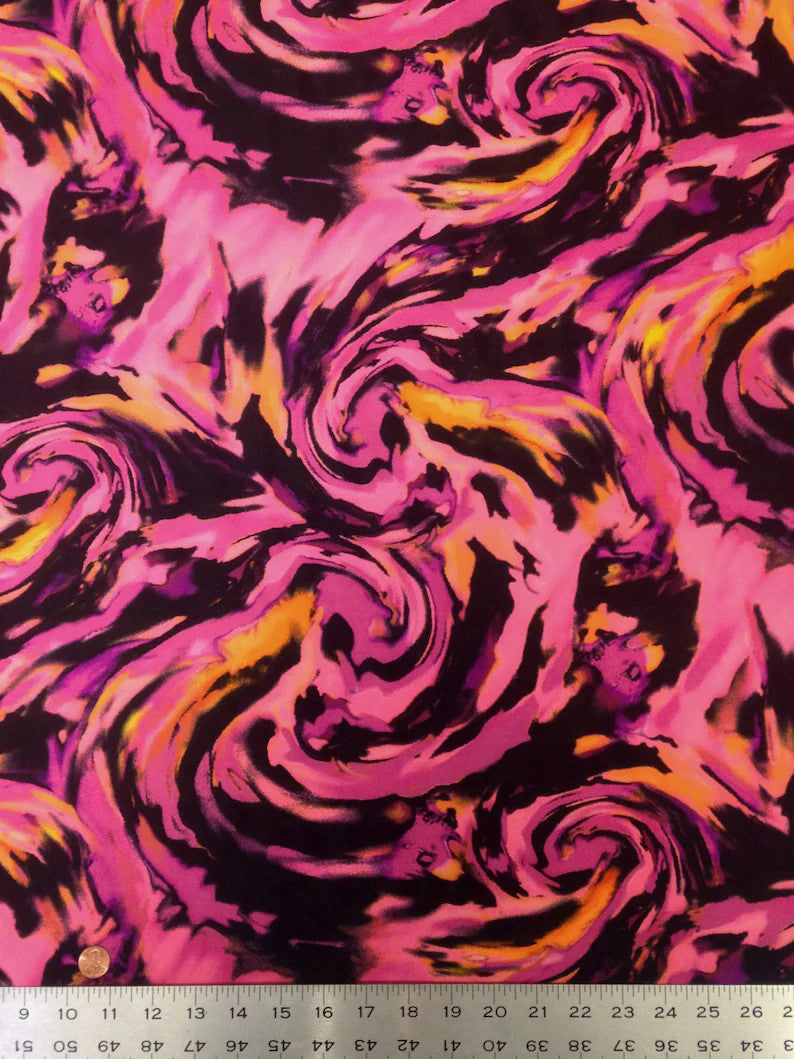 Fantastic Storm Swirl Polyester Spandex Fabric - Hot Pink, Orange Swirl Pattern, 58"-60" Width