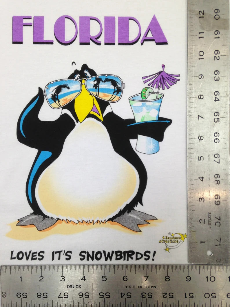 Florida Penguin 100 Percent Cotton Fabric - Animated Sleepshirt Or Beach Cover-Up, Side Slits, Matte Studs, One Size Fits Most