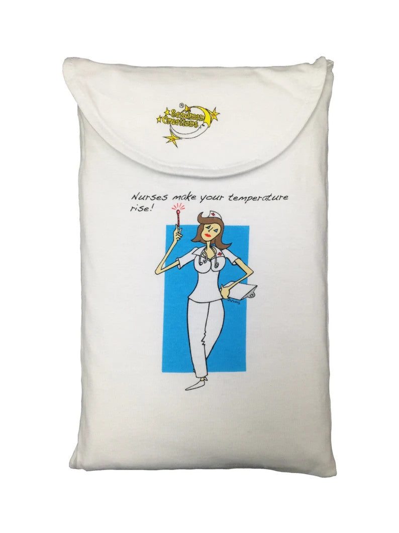 Hello Nurse Animated Sleepshirt 100 Percent Cotton Fabric - Matte Studs, Side Slits, White, 36" Length