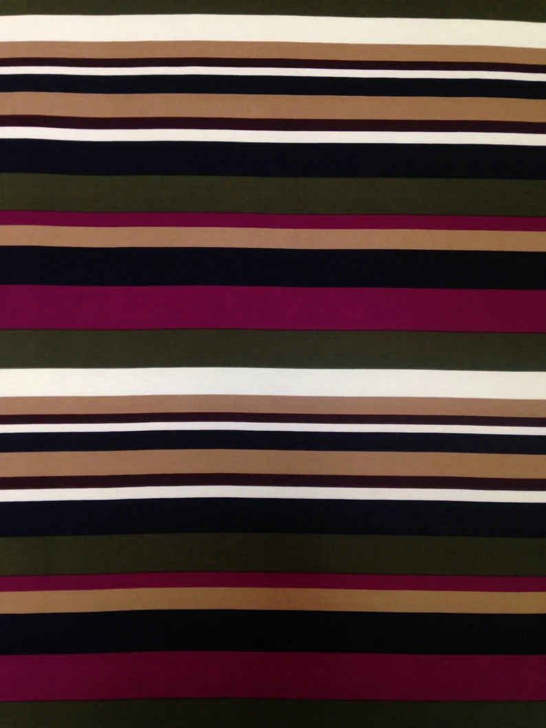 Retro Fall Bayadere Stripes Polyester Spandex ITY Knit Jersey Fabric - Bayadere Stripes, Multi Color, 58" To 60" Width