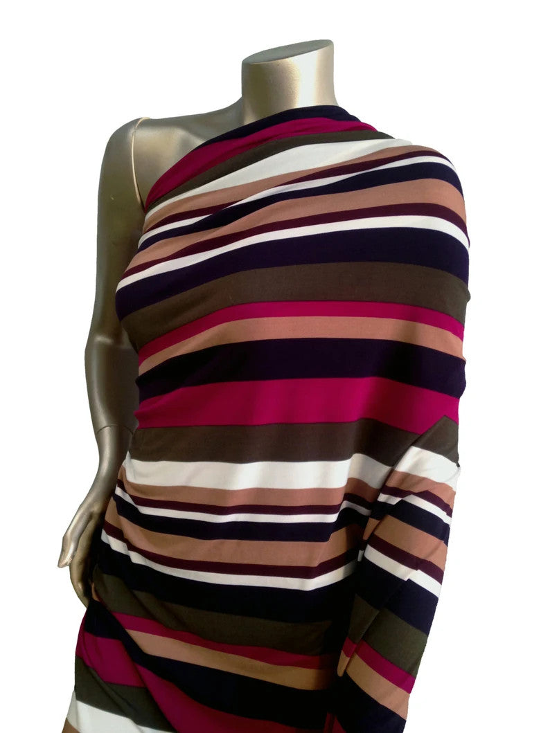 Retro Fall Bayadere Stripes Polyester Spandex ITY Knit Jersey Fabric - Bayadere Stripes, Multi Color, 58" To 60" Width