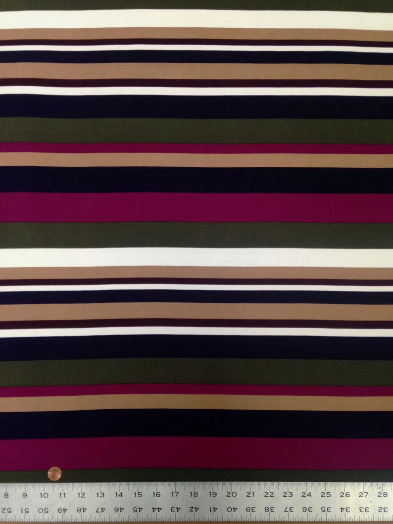 Retro Fall Bayadere Stripes Polyester Spandex ITY Knit Jersey Fabric - Bayadere Stripes, Multi Color, 58" To 60" Width