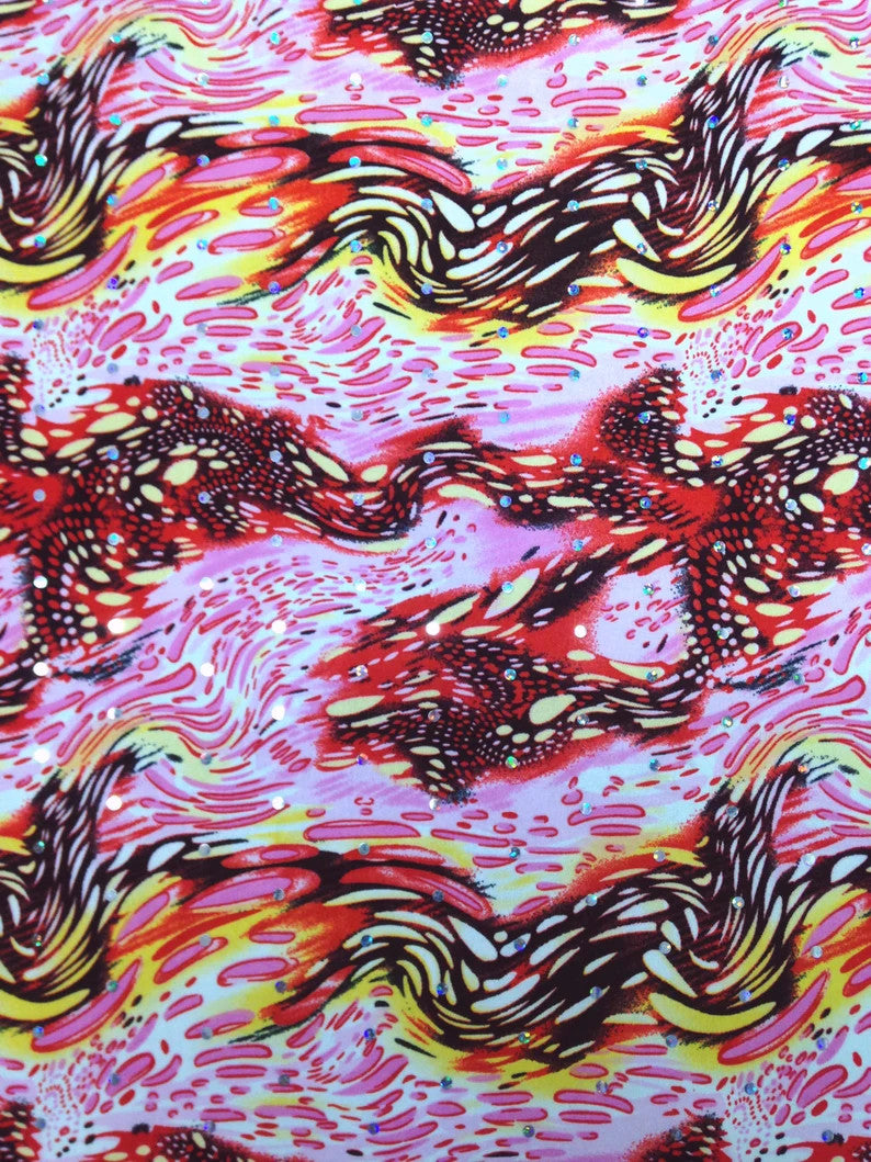 Bubble Swirl Pattern Polyester Spandex Fabric - Silver Holographic Faux Sequins, 58"-60" Width