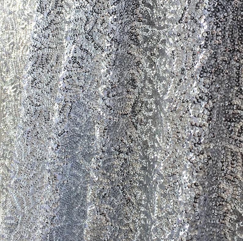 Silver Seaweed Glitz Sequin Mesh Fabric,