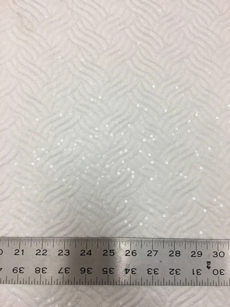 Quilted Jacquard Polyester Spandex Fabric - Transparent Sequins, Heavy Weight, 58/60" Width