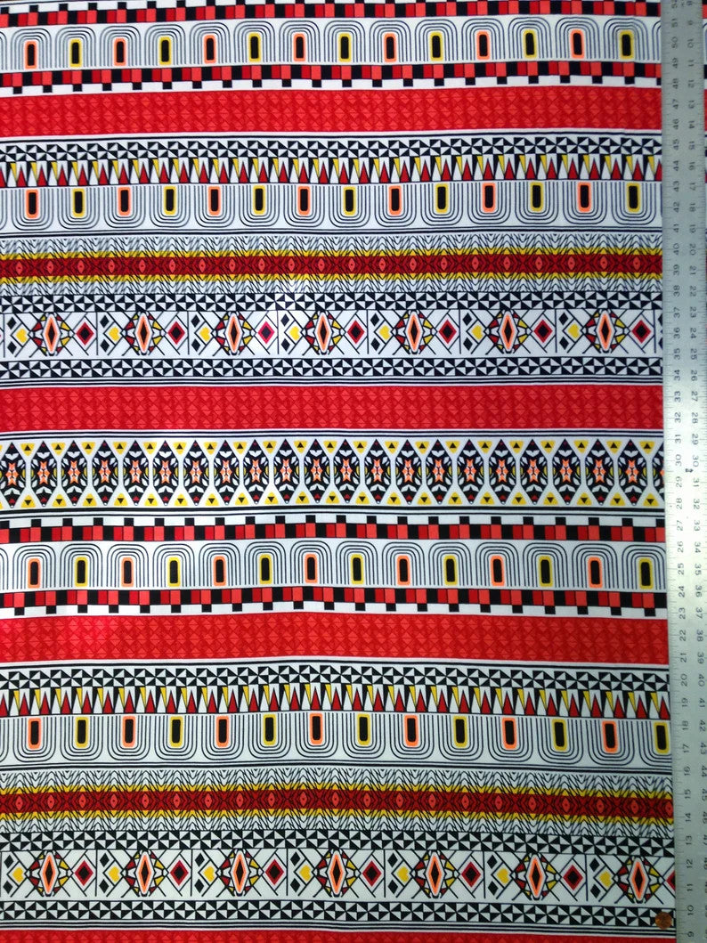 Retro Stripes Repeat Pattern Polyester Spandex Fabric - Retro Stripes Repeat Pattern, 58"- 60" Wide