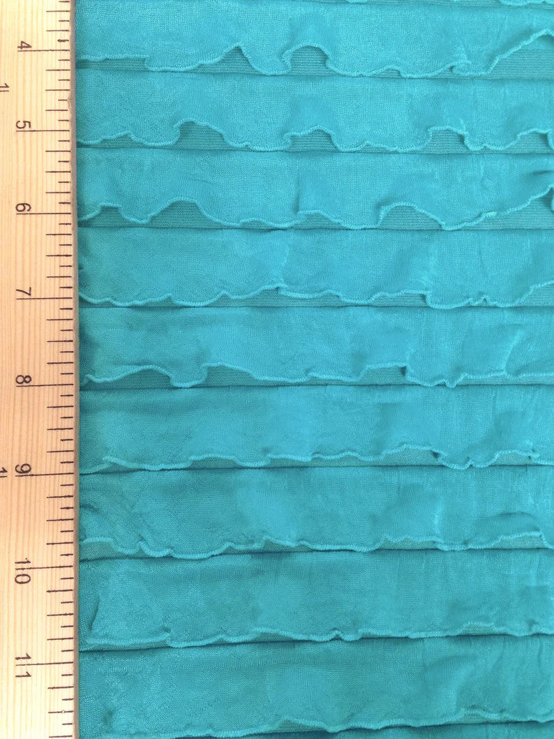 1" Ruffles Polyester Spandex Fabric - Aqua Onion Skin Ruffles, Semi-Sheer, 52" To 54" Width