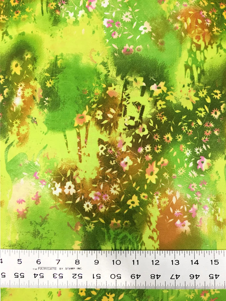 Polyester Single Spun 2 Ways Spandex Fabric - Floral Design, Light Medium Weight, 58"-60" Wide