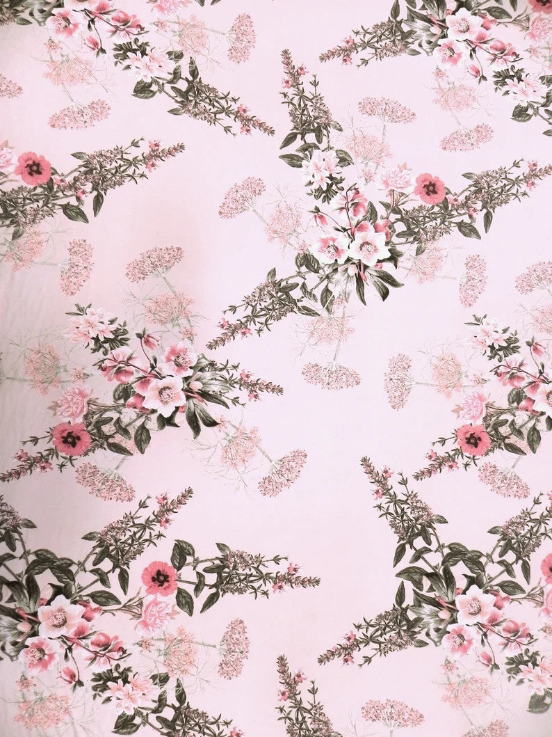 Polyester Venezia Spandex Fabric - Plants Design, 58" Width