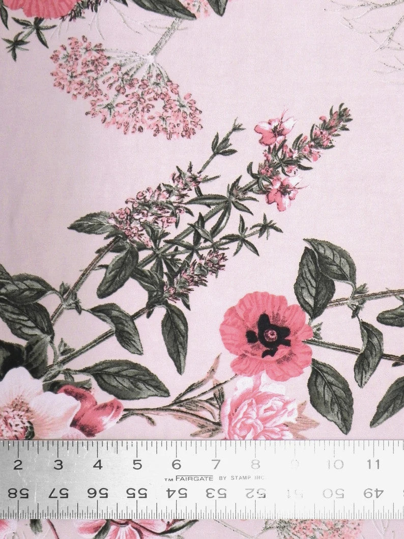 Polyester Venezia Spandex Fabric - Plants Design, 58" Width
