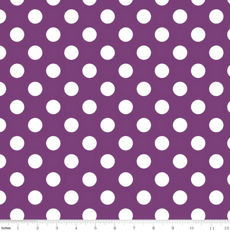 1″ One Inch White Polka Dot on Purple Poly Cotton Fabric,
