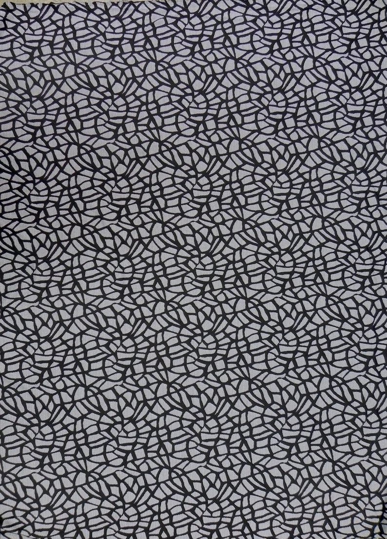 Polyester Spandex Double Knit Fabric - Black Abstract Design, 56" Width (1 Yard)