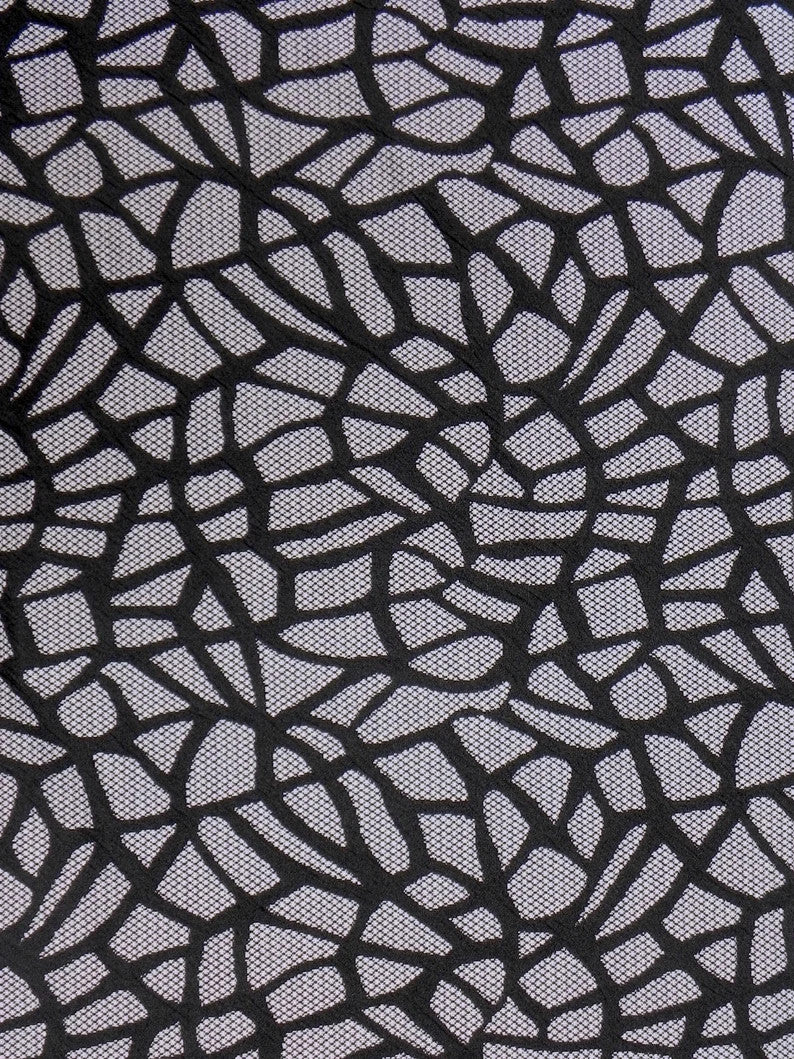 Polyester Spandex Double Knit Fabric - Black Abstract Design, 56" Width (1 Yard)