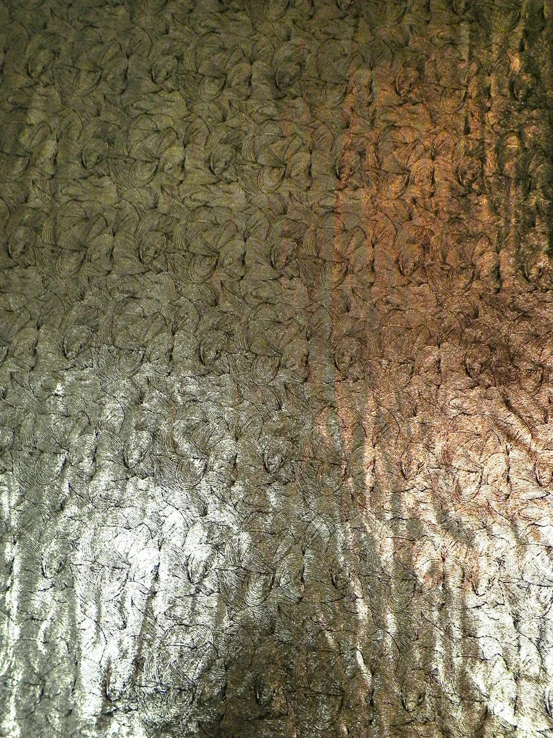 Polyester Spandex Velvet Fabric - Foil Abstract Design, Dark Gold, Dark Silver, 58" To 60" Width