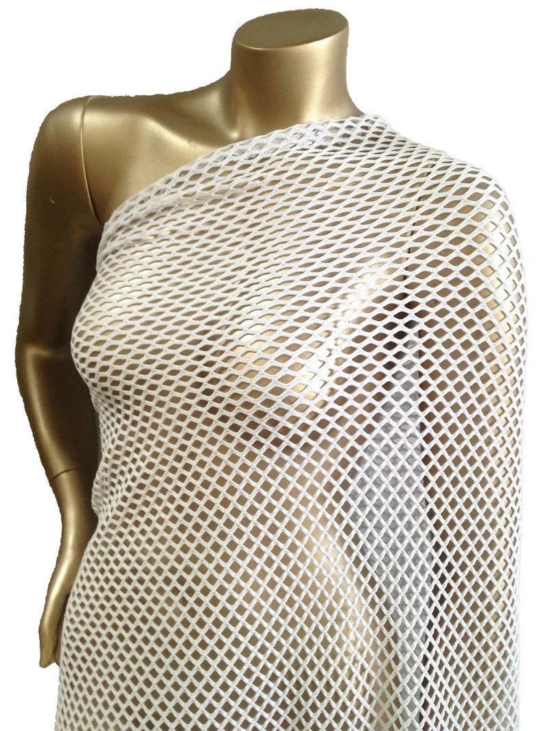 Small Fish Net Mesh Polyester Spandex Fabric - 0.4 Inch Diamond Mesh, See Through, 58" To 60" Width