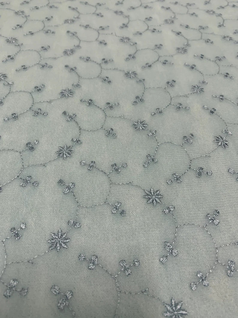 Vintage Floral Embroidered Design Polyester Spandex Mesh Fabric - Floral Embroidery, See-Through, 60" Width