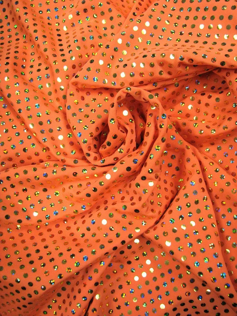 Polyester Single Spandex Fabric - 4Mm Hologram Shiny Circle, 58" To 60" Width