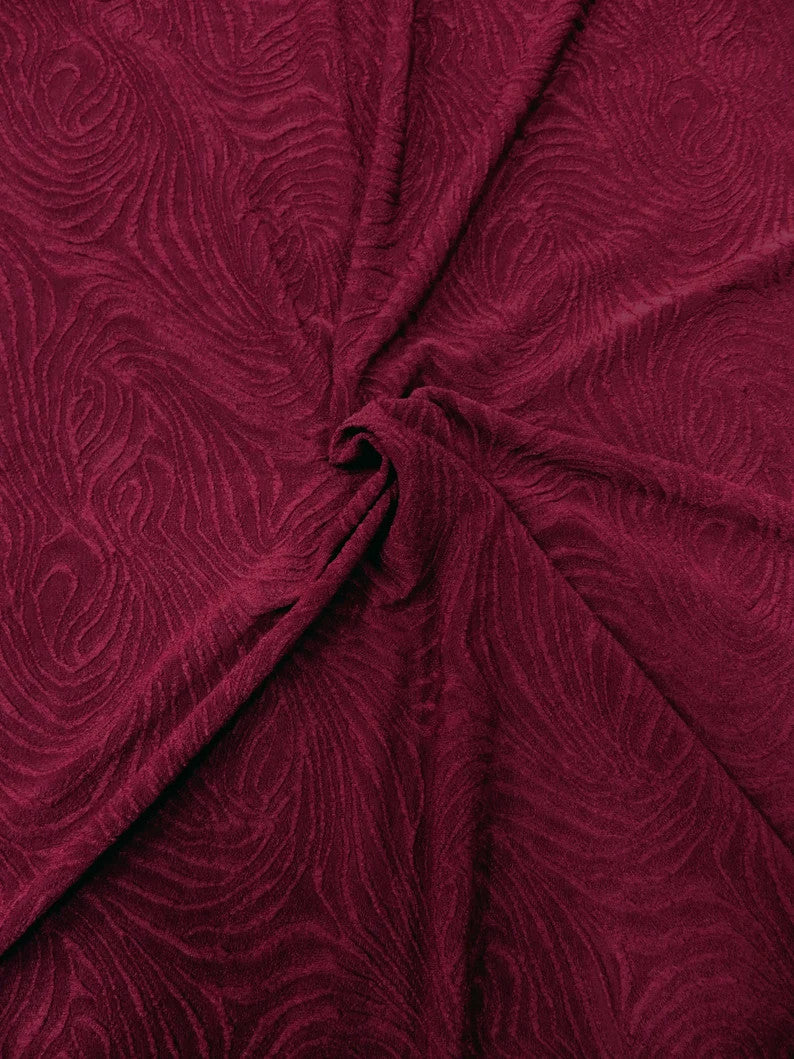 Polyester Acetate Fukuro Jacquard Fabric - Textured Swirl Design, Wine, Blush, Royal, 58/60" Width