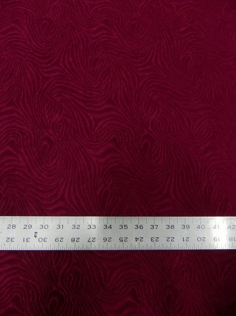 Polyester Acetate Fukuro Jacquard Fabric - Textured Swirl Design, Wine, Blush, Royal, 58/60" Width