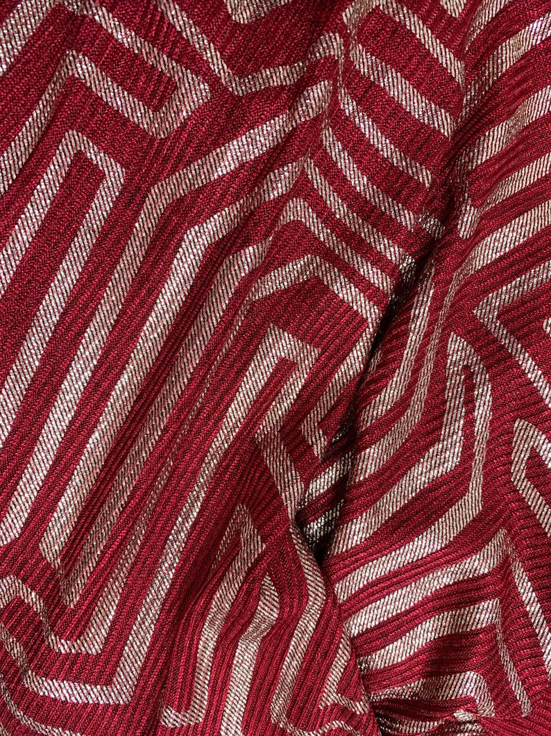 Polyester Spandex 2X2 Rib Fabric - Abstract Gold Foil Design, Light Weight, 56/58" Width
