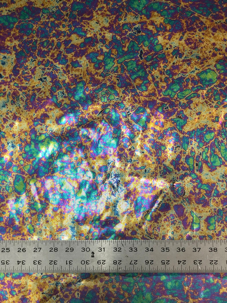 Oil Spill Design Heavy Nylon Spandex Fabric - Metallic Foil, 4-Way Stretch, 58"-60" Width
