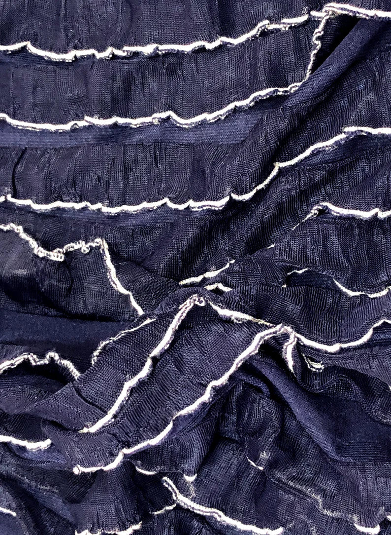 Polyester Spandex Fabric - Navy And White Ruffles, 20Mm, 52/54" Width