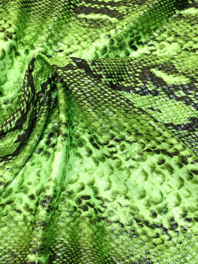 Polyester Spandex Fabric - Neon Shiny Snake Print Foil, 56" Width