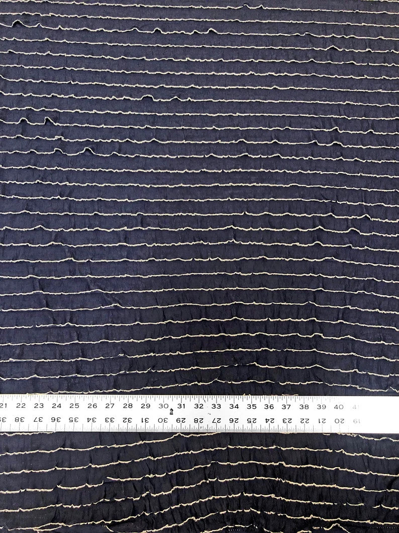 Polyester Spandex Fabric - Navy And White Ruffles, 20Mm, 52/54" Width