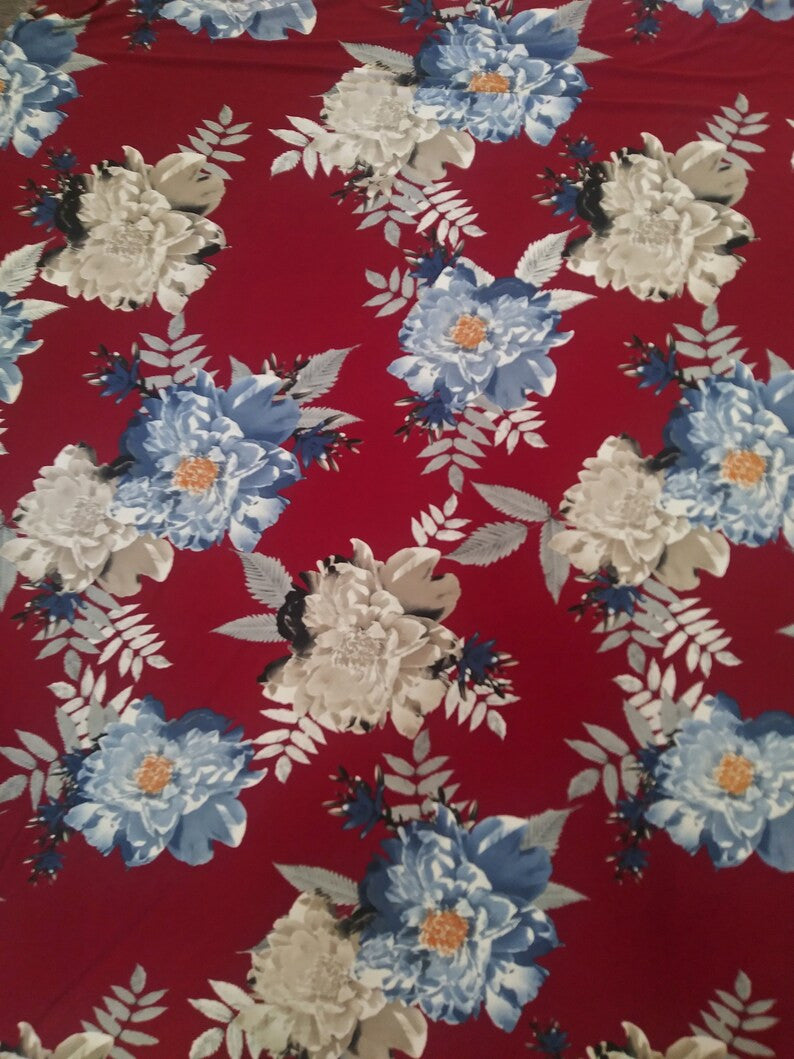 Polyester Spandex ITY Matte Jersey Fabric - Big Flower Design, 58"-60" Width