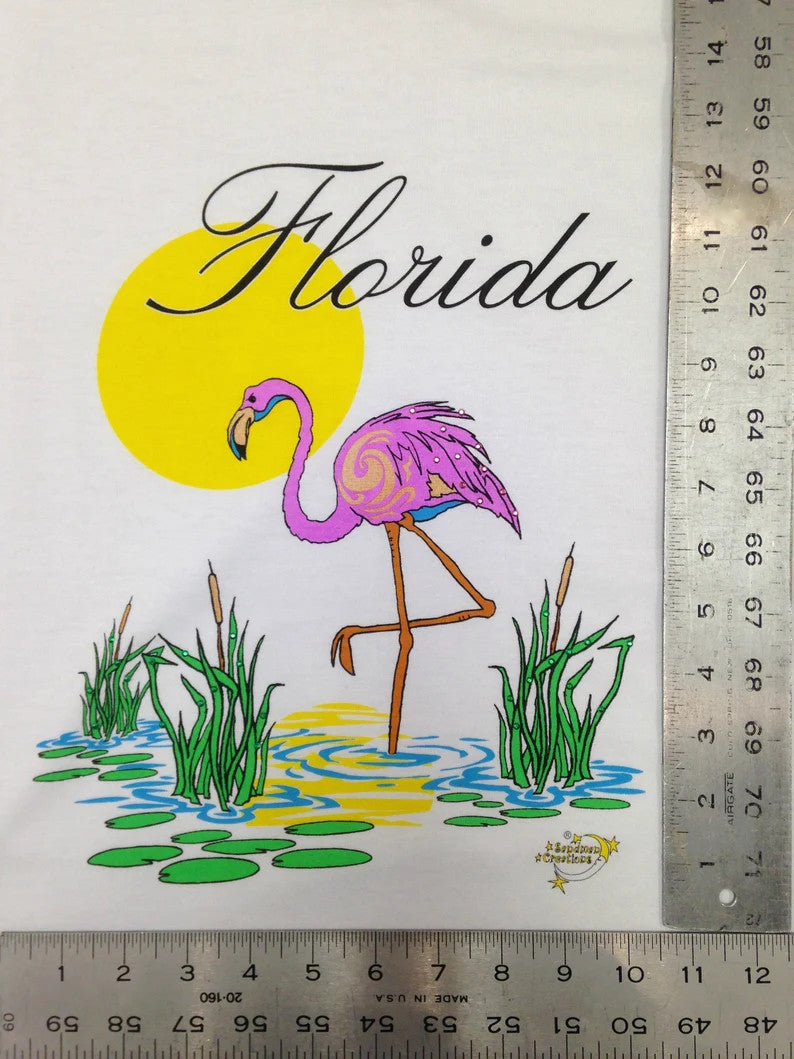 Flamingo Florida 100 Percent Cotton Fabric - Animated Flamingo Print, Side Slits, Matte Studs, One Size Fits Most