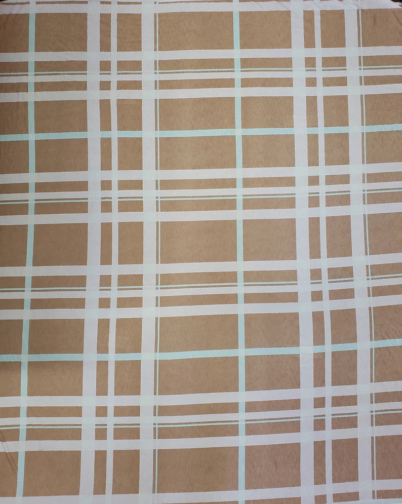 Polyester Spandex Bulgari Fabric - Large Plaid Print, Navy, Taupe, 58"-60" Width