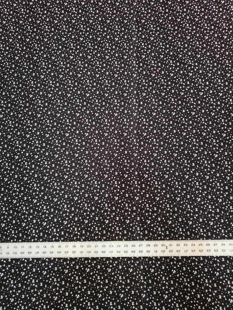 Tiny White Flowers On Black Cotton Spandex Fabric - Black With Tiny White Flowers, 58"-60" Width