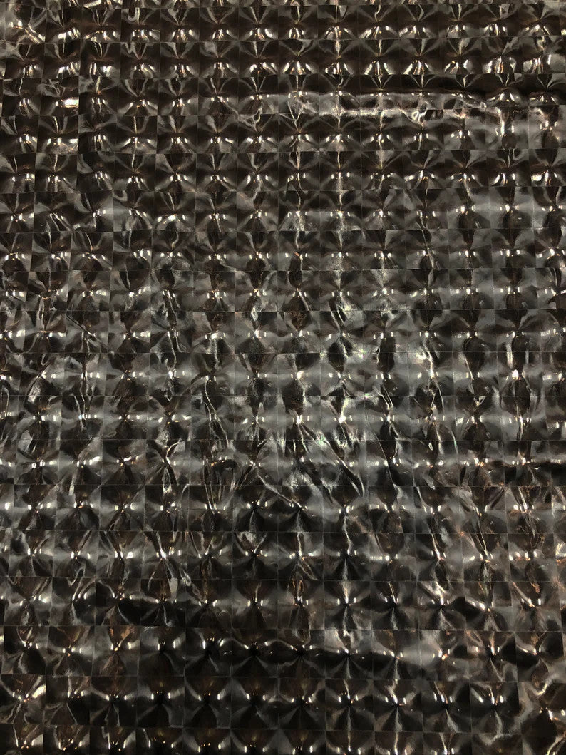 Squared 3D-Hologram Design Polyester Spandex Fabric - Black, Ivory, Shiny Hologram Pattern, 55" Width