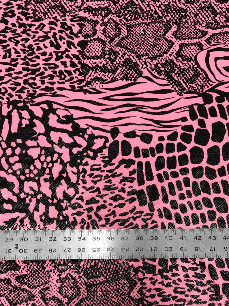 Mixed Animal Print Clear Snake Skin Foil Polyester Spandex Fabric - Shiny Clear Animal Print, 58" Width