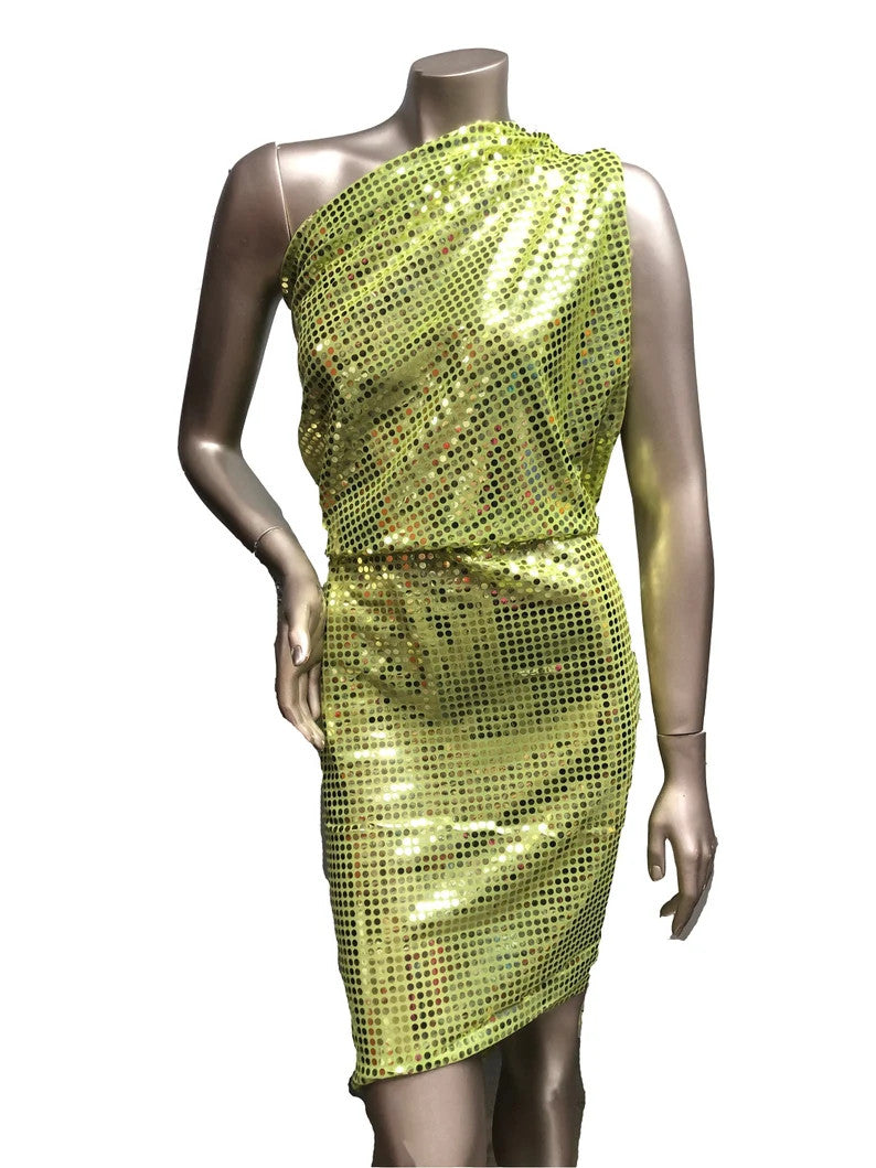 Apple Green 6Mm Shiny Trans On Mechanical Stretch Chiffon Matte Jersey Fabric - Apple Green, Shiny Sequins, 56"-58" Width