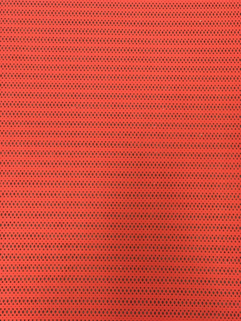 Nylon Spandex Mesh Fabric - See Through Laser Cut, 4-Way Stretch, Dark Jade, Dark Coral, 58/60" Width