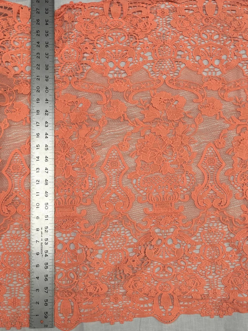 Polyester Lace Fabric - Salmon Narrow Scallop, 27" Width